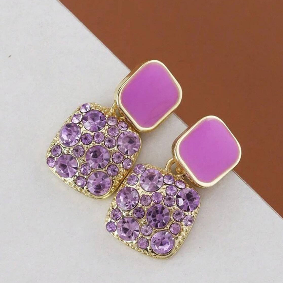 Purple Crystal Drop Earrings – Gold Plated Statement Earrings.
