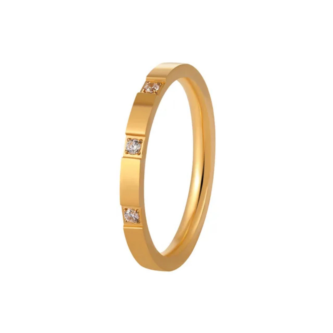 Sleek Gold-Plated Anti-Tarnish Ring with Minimalist Crystal Detailing