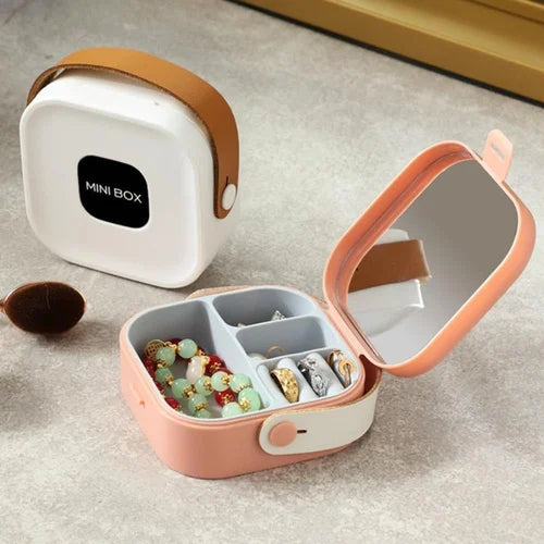 Portable Mini Jewelry Storage Box with Mirror