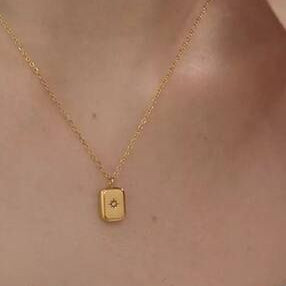 Gold-Plated Rectangle Pendant Necklace – Elegant Anti-Tarnish.