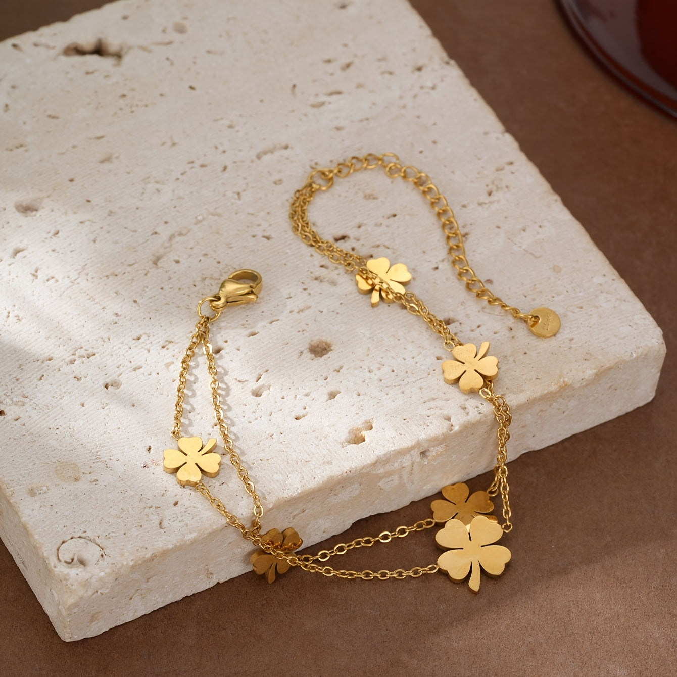Gold Clover Anti-Tarnish Double layer Bracelet.