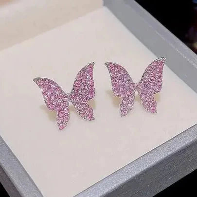 Purple Butterfly Stud Earrings – Sparkling Crystal Studs.