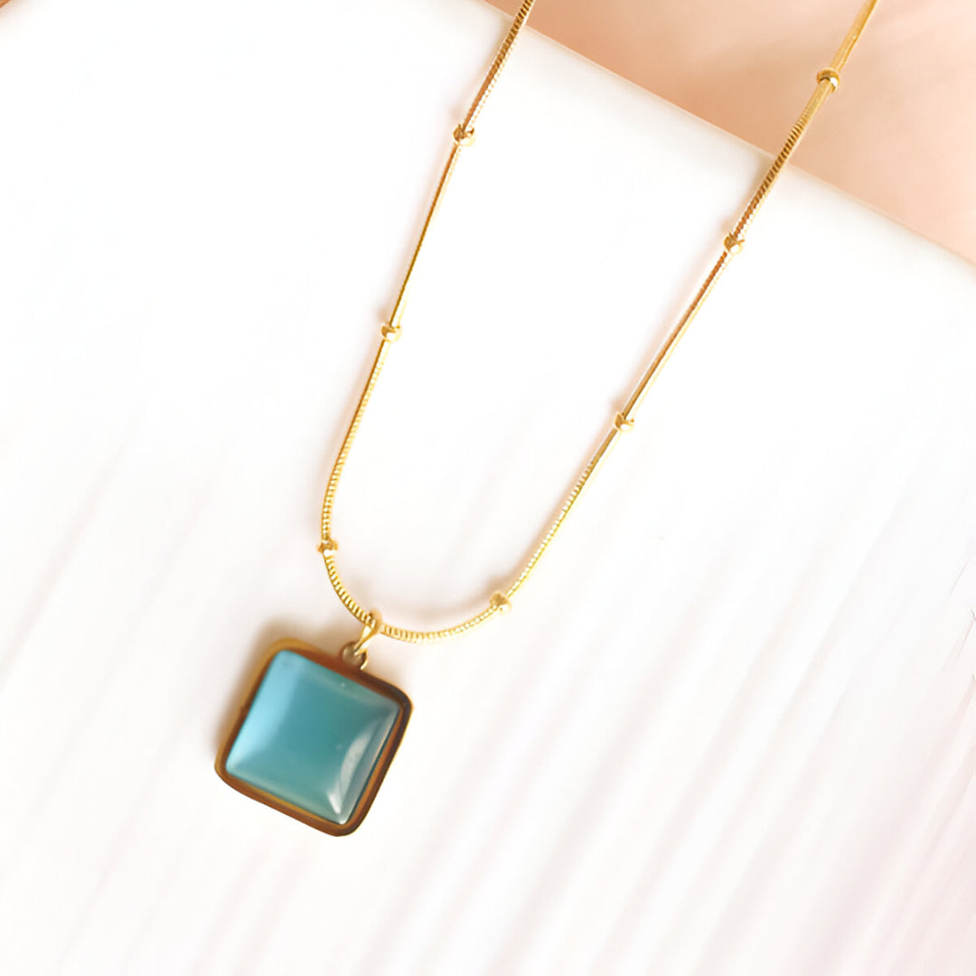 Aqua Shine Square Pendant Necklace