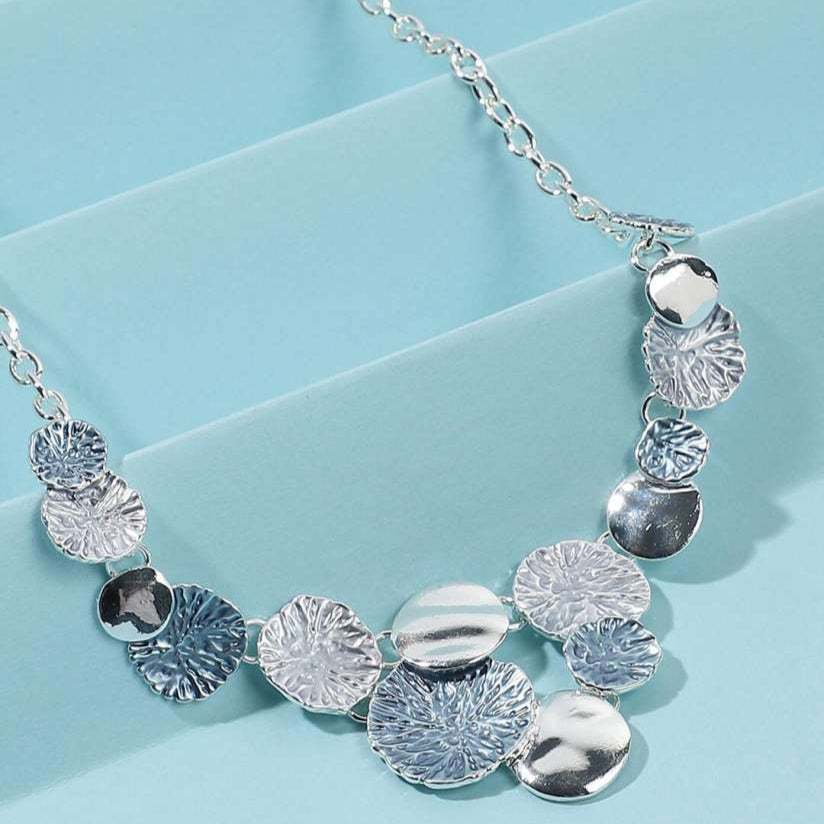 Textured Silver Statement Necklace & Earring Set.