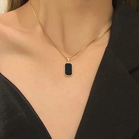 Two-Sided Black & White Gold Pendant Anti-Tarnish Necklace