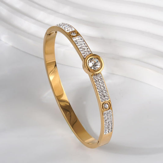 Gold-Plated Anti-Tarnish Kada Bracelet with Sparkling CZ Stones