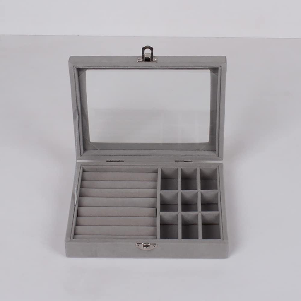 Elegant Velvet Jewelry Organizer Box with Transparent Lid
