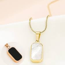 Two-Sided Black & White Gold Pendant Anti-Tarnish Necklace