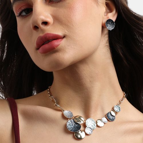 Textured Silver Statement Necklace & Earring Set.