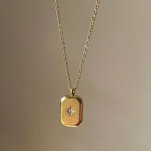 Gold-Plated Rectangle Pendant Necklace – Elegant Anti-Tarnish.