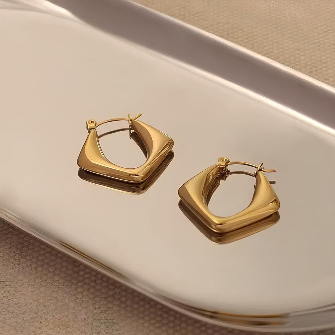 Geometric Gold Square Hoop Earrings