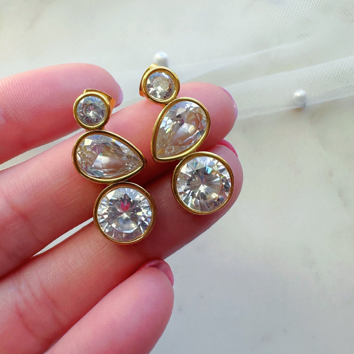 Contemporary Gold-Plated Crystal Drop Earrings