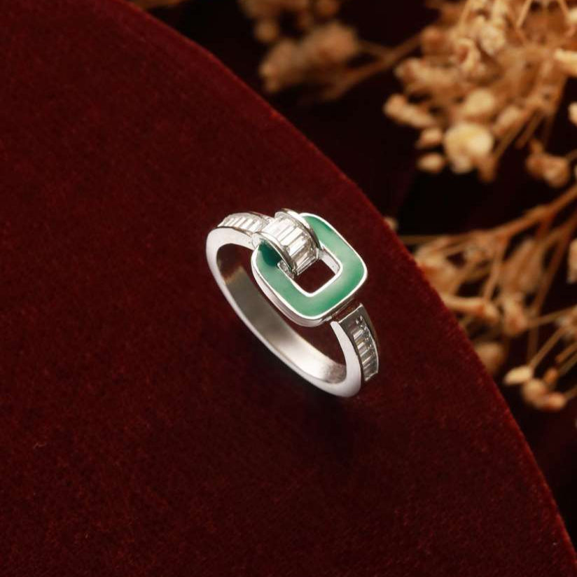 Bold Gold-Plated Enamel & Baguette Stone Ring