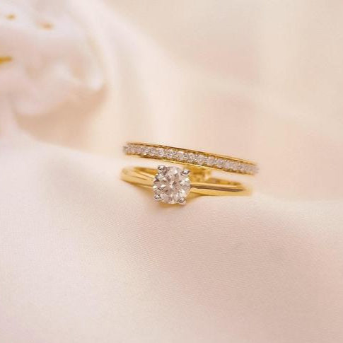 Gold-Plated Solitaire & Eternity Ring Set – Anti-Tarnish Finish