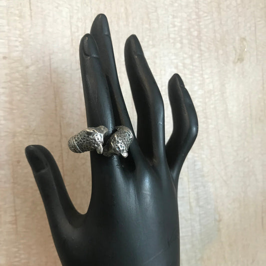 Oxidized Silver Double Jaguar Ring – Bold Adjustable Tribal Design