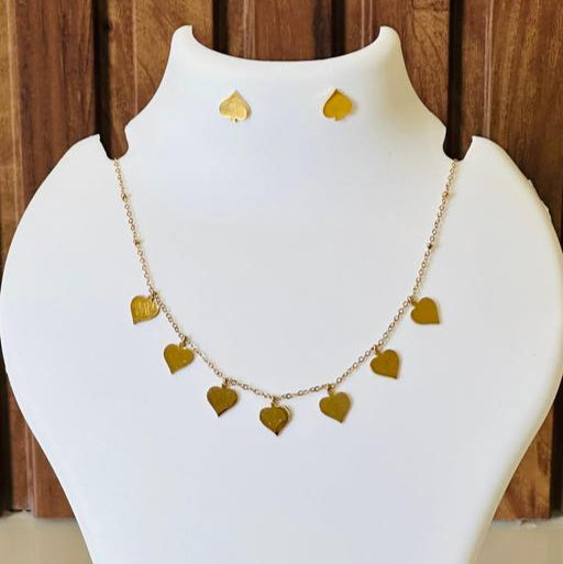Gold-Plated Heart Pendant Necklace & Stud Earring Set – Anti-Tarnish Finish