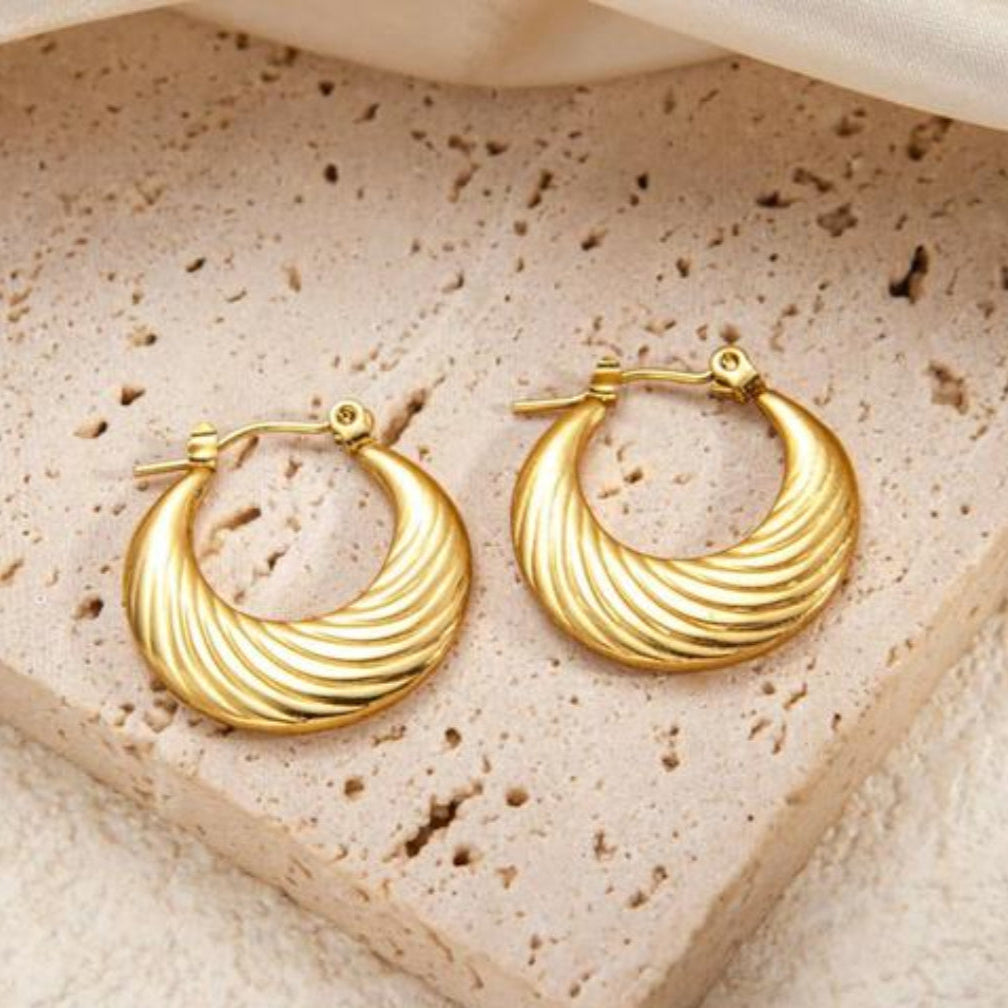 Textured Crescent Gold Hoop Earrings