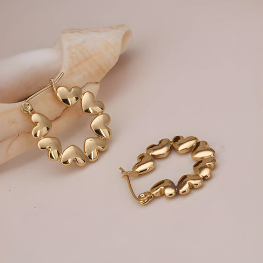 Gold-Toned Linked Heart Hoop Earrings