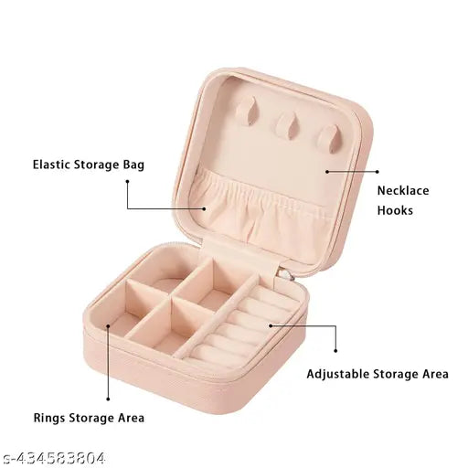 Pink Travel Jewelry Storage Box with Zipper