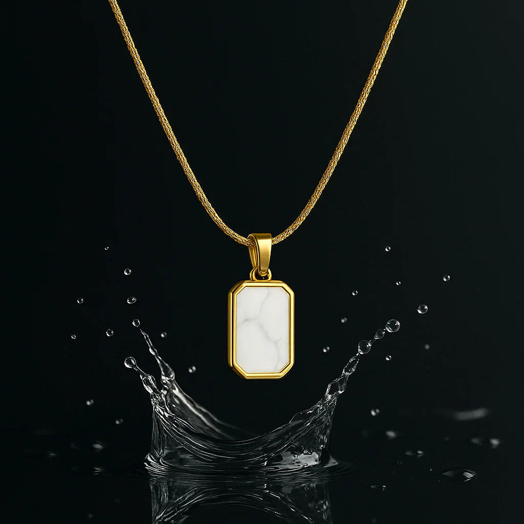 Two-Sided Black & White Gold Pendant Anti-Tarnish Necklace