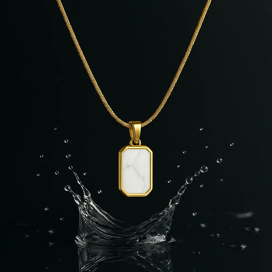 Two-Sided Black & White Gold Pendant Anti-Tarnish Necklace