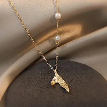 Anti tarnish fish tail with pearls design neck chain