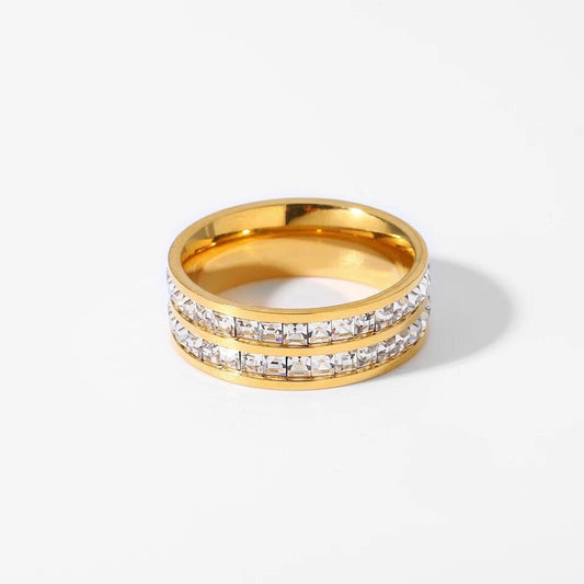 Bold Gold Double Row Diamond Band Ring