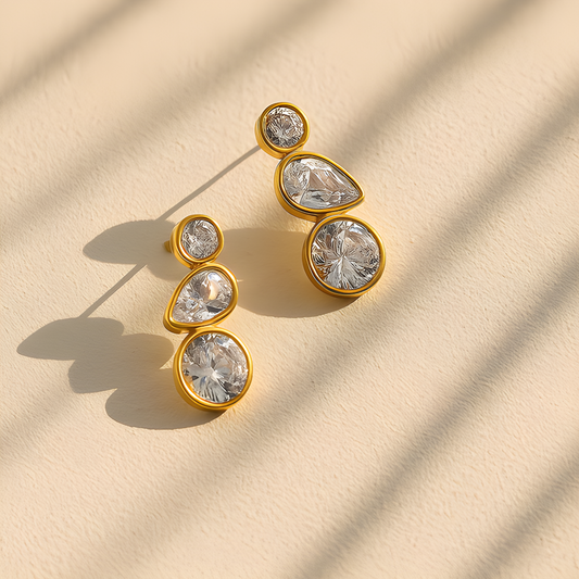 Contemporary Gold-Plated Crystal Drop Earrings