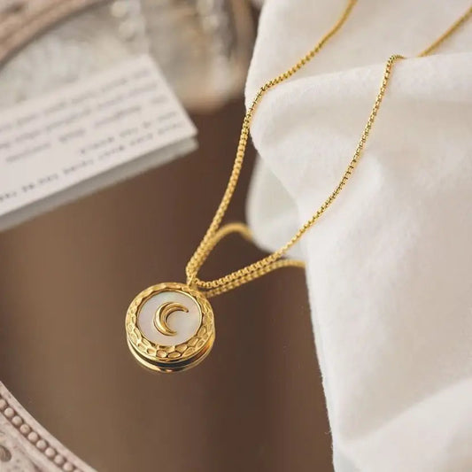 Chic Anti-Tarnish Gold NeckChain with Crescent Moon Enamel Pendant