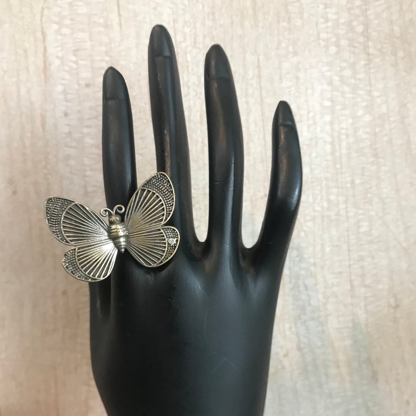 Oxidized Silver Butterfly Ring – Nature-Inspired Adjustable Statement Piece