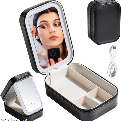 Portable Jewelry Storage Box with LED Mirror & USB Charging