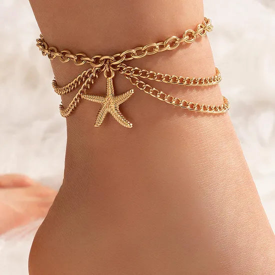 Gold Starfish Charm Anklet – Anti-Tarnish Beach Jewelry for Women