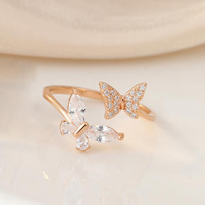 Adjustable Gold-Toned Butterfly Ring with Crystal Accents – One Size Fits All