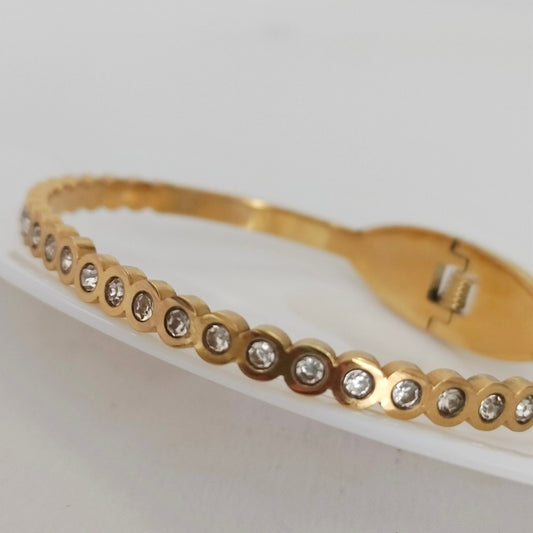 Gold Anti-Tarnish Kada Bracelet with Round CZ Stones – Standard Size