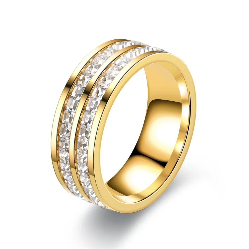 Bold Gold Double Row Diamond Band Ring