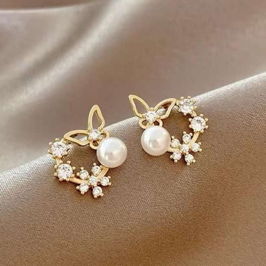 Pearl Butterfly Earrings – Stunning Gold & Crystal Design