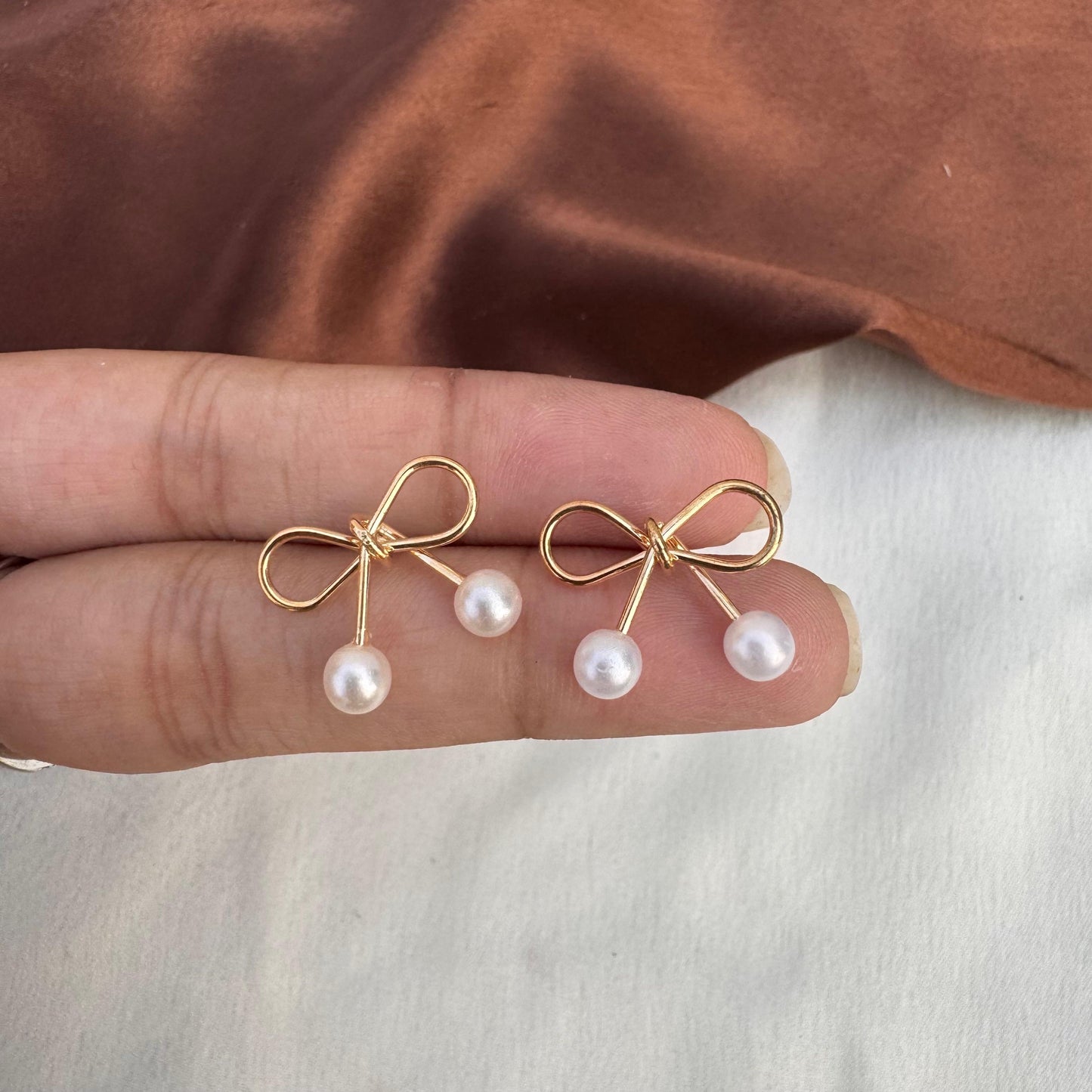 Korean Bow Pearl Drop Earrings
