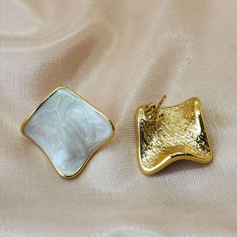 Glossy Enamel Square Stud Earrings