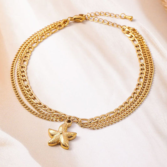 Gold Starfish Charm Anklet – Anti-Tarnish Beach Jewelry for Women