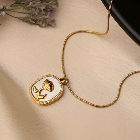Gold Rose Emblem Pendant Necklace