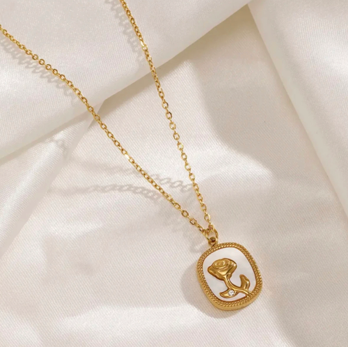 Gold Rose Emblem Pendant Necklace