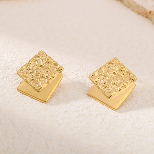 Gold-Tone Anti-Tarnish Earrings – Stylish Square Design.
