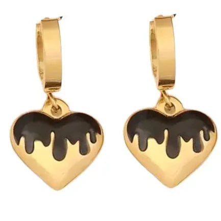 Black Drip Heart Earrings.