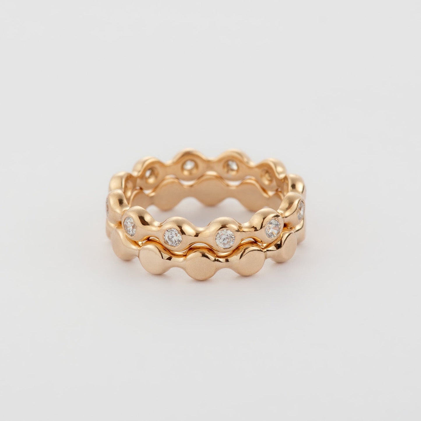 Wavy Gold-Toned Stackable Ring Set with Crystals