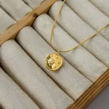 Gold Pendant Necklace – Star & Moon Design