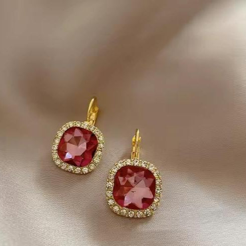 Pink Stone Earrings – Gold-Plated & Anti-Tarnish with Crystal Halo