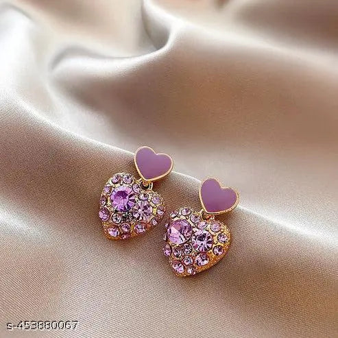 Heart-Shaped Crystal Earrings for Women – Purple & Gold Dainty Studs