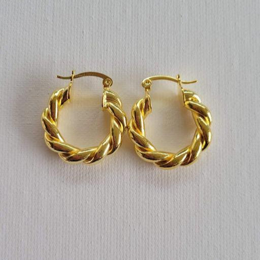 Twisted Rope Design Anti-Tarnish Gold Hoop Earrings