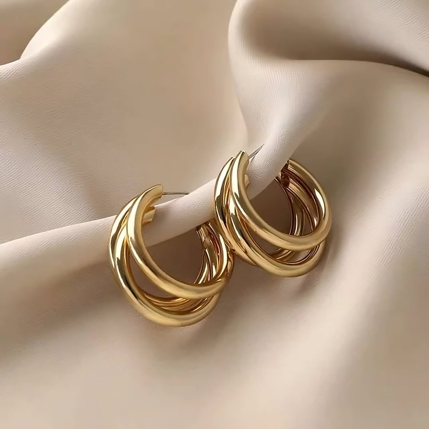 Triple Hoop Gold Anti Tarnish earing
