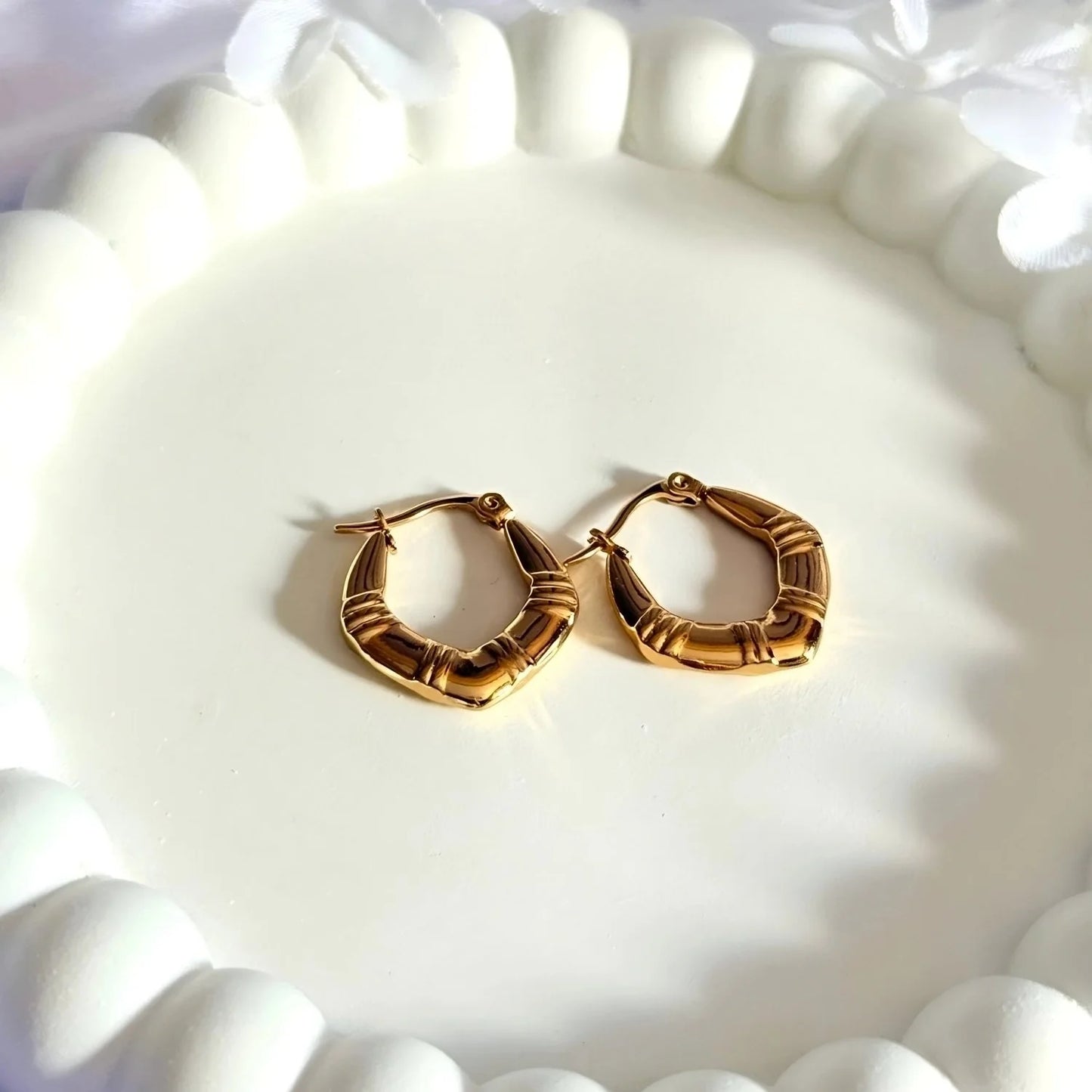 Textured Bamboo-Inspired Gold Hoop Earrings